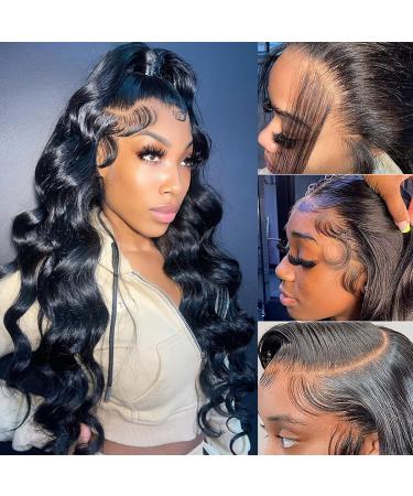 RUI MEI SI 13 6 Lace Front Wigs Human Hair Pre Plucked 180% Density Glueless Wigs Human Hair with Baby Hair Body Wave Lace Frontal Wigs for Black Women Human Hair Natural Color 26 Inch 26 Inch body wave lace front wigs