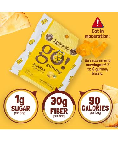 GoGummy Low Sugar (1g) Gummy Bears by Jimmy Sevigny | Pineapple Fruity Gummies | High Fiber No Sugar Alcohols Gluten Free | Pack of 12 x 50g Bags - Buy Online on GoSupps.com