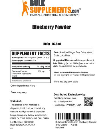 BulkSupplements Wild Blueberry Powder 500g - Anthocyanin Supplement for Baking - Buy Online on GoSupps.com