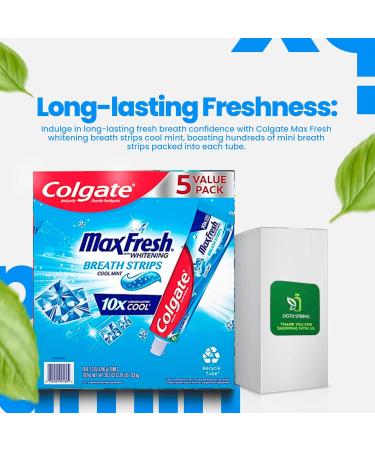 Max Fresh Mint Toothpaste Strips - 5 Tubes 36.5 oz Fights Cavities & Whitens Teeth + Toothpaste Squeezer & No-Mess Caps - Shop Now Internationally - Buy Online on GoSupps.com