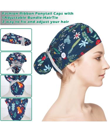 Adjustable Women's Scrub Caps with Buttons - 4 Pcs Nursing Bouffant Turban Hats (Fresh Style) - Buy Online on GoSupps.com