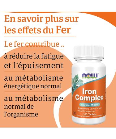 Now Foods Iron Complex (Iron Complex) 27mg 100 Vegan Tablets Lab Tested Iron Vitamins Gluten Free Soy Free Vegetaria - Buy Online on GoSupps.com