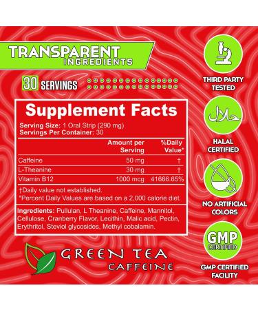 Energy Strips - 50mg Caffeine - Quick Absorption - All Natural Cranberry Flavor - 30 Strips - Ship Internationally - Buy Online on GoSupps.com