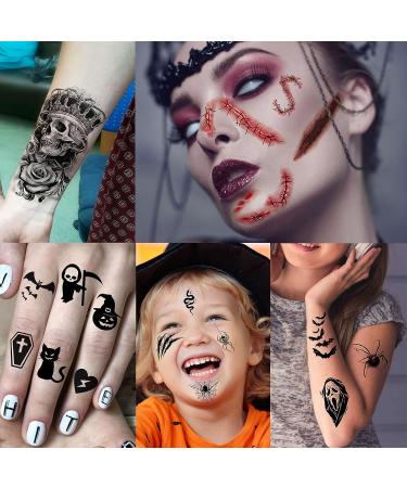 Halloween Temporary Tattoos Kit - 236+ PCS, Zombie Makeup, 3D Bats, Spider Web, Witch, Black Ghost, Pumpkin Face, Fake Scar Tattoo Stickers for Kids and Adults - Buy Online on GoSupps.com
