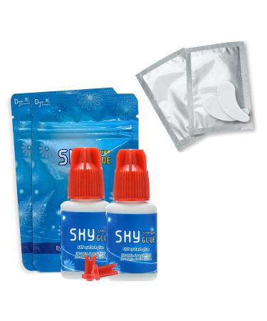 Sky Glue 2 Bottles Long Retention Eyelash Extensions Glue Sky S+ 5ml Professional Black Eyelash Extension Adhesive 1-2s Fast Drying 6-8 Weeks Lasting time by KBS with 2 Eyepatches (TwoTwo Pack)