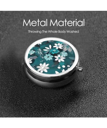 Teal Grey & White Floral Round Pill Box | 3 Compartment Travel Organizer for Easy Medication Storage - Buy Online on GoSupps.com