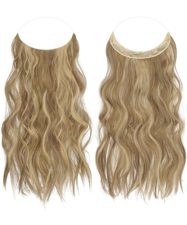 FESHFEN Invisible Wire Hair Extensions | Adjustable Size with Clips | Long Wavy Synthetic Hair Piece | Secret Headband Hairpieces for Women - 16 inch Light Brown Highlighted Blonde - Buy Online on GoSupps.com