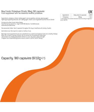 Now Foods Potassium Citrate 99mg 180 Vegan Capsules | Lab-Tested Mineral Supplement - Buy Online on GoSupps.com