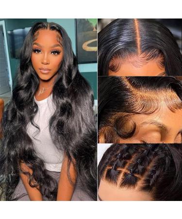 13x4 Pre Cut Lace Front Wigs Pre Plucked with Baby Hair 200% Density Brazilian Virgin Hair Upgraded Wear and Go Glueless Wig Long Wig Bleached knots Body Wave Wigs Natural Color 30 Inch 30 Inch 13x4 Lace Body Wave Wig