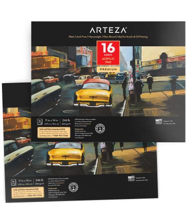 Arteza Acrylic Pad Pack of 2 Black 6 x 6 Inches 246-lb Paper 16 Sheets Each Art Supplies for Acrylic Painting Oil Painting & Drawing 6x6 Inch Pack of 2 Black