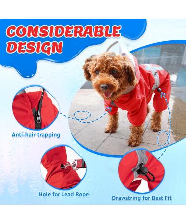 Waterproof Dog Raincoat with Hood & Reflective Strap for Small Medium Dogs - S Red Small - Buy Online on GoSupps.com