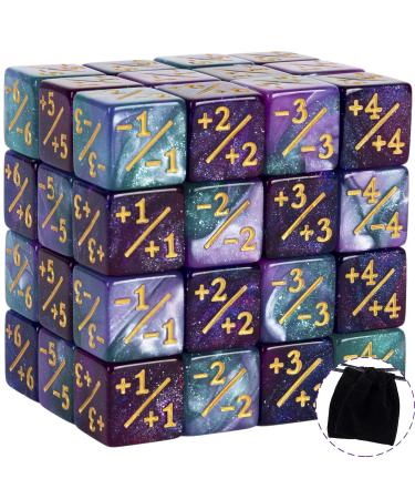 48 PCS Token Dice Counters Magic The Gathering Glitter Sparkle Dice Marble Cube D6 Dice for Loyalty CCG MTG Creature Stats Card Gaming Accessories (Turquoise&Lilac, Navy&Fuchsia)
