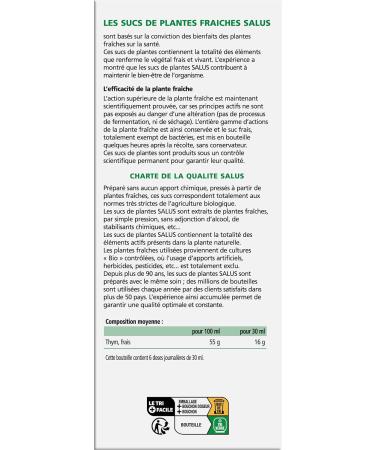 Salus Organic Thyme Food Supplement Based on Organic Thyme Juice Upper Respiratory Tract and Contributes to Physical Well-being Vegan 200 ml - Buy Online on GoSupps.com
