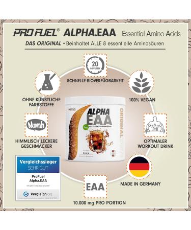 Alpha EAA Powder 462g - Delicious Cola Amino Drink | All 8 Essential Amino Acids Vegan EAA Supplement Made in Germany - Buy Online on GoSupps.com