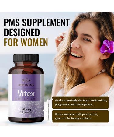 HERBAMAMA Organic Vitex Chasteberry Supplement for Women - Vegan 1000mg 100 Capsules - Buy Online on GoSupps.com
