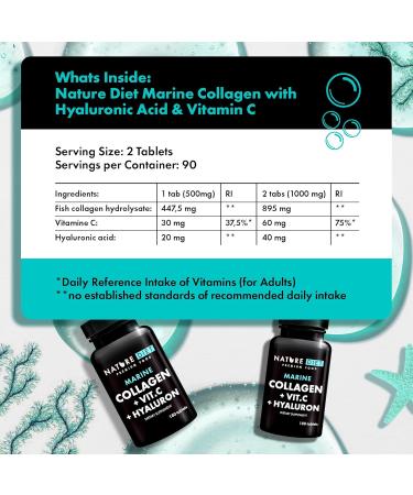 Nature Diet - Marine Collagen with Hyaluronic Acid and Vitamin C 180 Tablets 500 mg | Peptane F | Fish Collagen - Buy Online on GoSupps.com