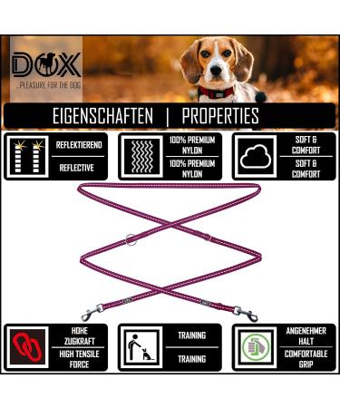 DDOXX Reflective Nylon Dog Leash - 2m 3-Way Adjustable for All Dog Sizes - XS Purple (1.0 x 200 cm) - International Shipping Available - Buy Online on GoSupps.com