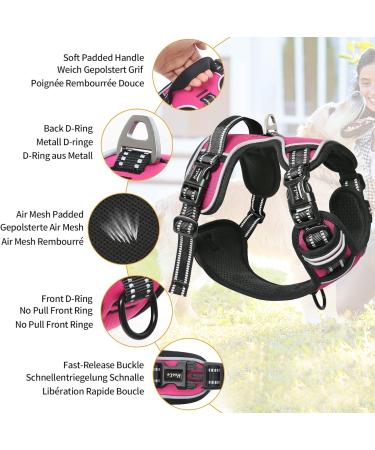 Adjustable No-Pull Heele Dog Harness for Large Dogs - Breathable & Reflective - Fuchsie - XL (53-97cm) - Buy Online on GoSupps.com