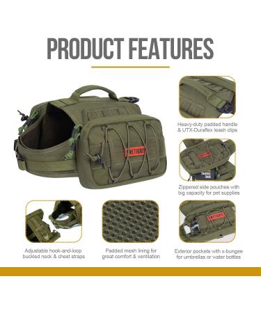 OneTigris Tactical Dog Backpack for Medium & Large Dogs - Green Large | Durable Nylon Pet Backpack for Hiking, Walking, Training & Running - Buy Online on GoSupps.com