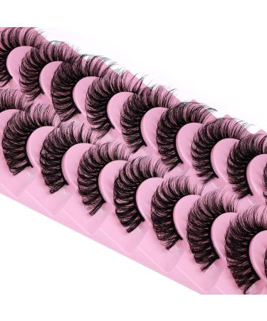wiwoseo Russian Strip Lashes Extension Strip Eyelashes Natural Wispy Fluffy Russian Volume Faux Mink Lashes 18MM Cat Eyes Fake Eyelashes - Pack Of 10
