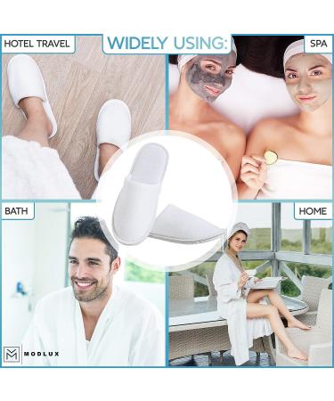 MODLUX Spa Slippers - 12 Pairs of Cotton Velvet Closed Toe Disposable Slippers with Travel Bags - Non-Slip, Thick & Soft - Ideal for Home, Hotel, or Commercial Use (12 Pack Combo White) - Buy Online on GoSupps.com