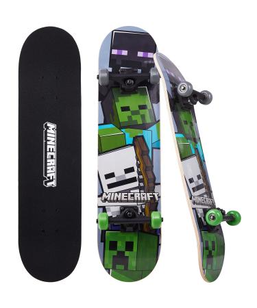 Minecraft 31 inch Skateboard, 9-ply Maple Deck Skate Board for Cruising, Carving, Tricks and Downhill Mob