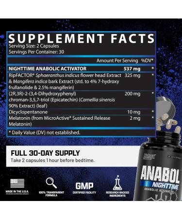 Anabol PM Muscle Builder & Sleep Aid | Anabolic Supplement with RIPFACTOR Epicatechin | Post Workout Recovery & Strength | 60 Pills - Buy Online on GoSupps.com