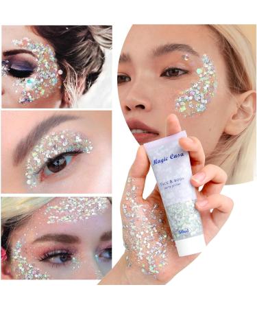 2-Piece Body Glitter Gel Set - Mermaid Sequin Sparkling Chunky Glitter for Face Hair & Lips | Festival Makeup & Masquerade Birthday - Includes 2 Silver Gels & 2 Brushes - Buy Online on GoSupps.com