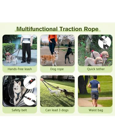 Pecute Two Jogging Lines for Medium & Large Dogs | Elastic Running Leash with Belt Bag | Up to 100kg | Durable Dog Leash in Gray - Buy Online on GoSupps.com
