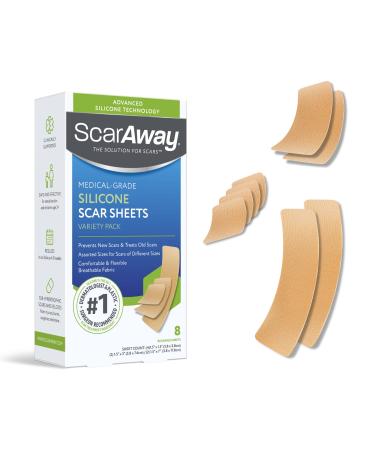 ScarAway Advanced Skincare Silicone Scar Sheets Medical Grade Variety Pack Silicone Strips No 1 Recommended Treatment for Surgical Burn Body Acne Hypertrophic & Keloid Scars 8 Reuseable Sheets