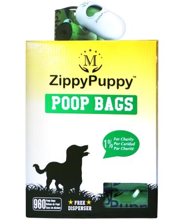 960 Dog Poop Bags 100% Leak-Tear Proof. ZippyPuppy Bags are EPI TDPA Certified Unscented Easy to Open even in Winter. Feminine hygiene Diaper disposable bags. We donate 1% to Charity. 960 Unscented Bags with Dispenser