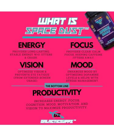 Space Dust - All-Natural Nootropic for Focus & Energy | 60 Capsules | Boost Memory Motivation & Cognitive Function with Teacrine Caffeine & Amino Acids | International Shipping Available - Buy Online on GoSupps.com