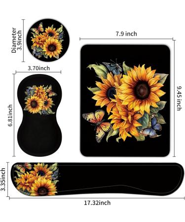 Keyboard Wrist Rest + Mouse Pad + Mouse Wrist Rest Support Set + Coaster Ergonomic Memory Foam Mouse and Keyboard Pad Set for Laptop Computer Office Home Working Gaming Sunflower Butterfly - Buy Online on GoSupps.com