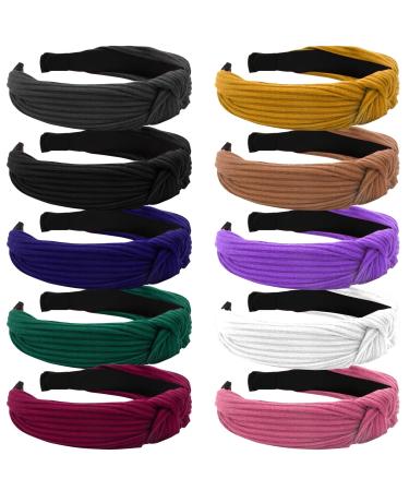 Ouskr 10 Pcs Wide Knotted Headband for Women  Fashion Knot Headbands for Womens  Non-slip Cross Turban Head Bands Girls Solid Color Comfortable Cute Hair Accessories