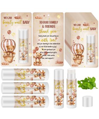 50 Pack Bear Themed Baby Shower Favor Baby Shower Lip Balm Bulk We Can Bearly Wait Party Thank You Gifts for Gender Reveal Guest Games Prizes Thanksgiving Party Supplies Brown Bear