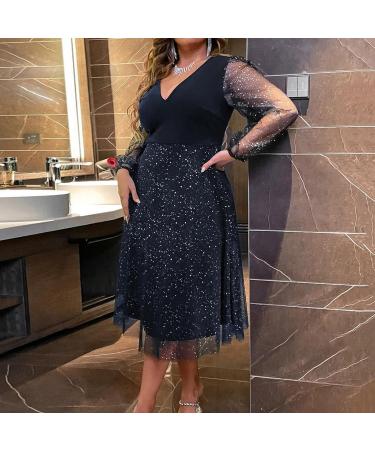 HANXIULIN Women's V Neck Evening Dress | Elegant Party & Cocktail Dress | Glitter Mini Ball Gown | Navy XL - Shop Now! - Buy Online on GoSupps.com