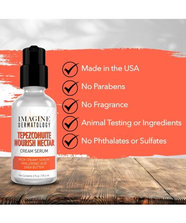 Tepezcohuite Nourish Nectar: Concentrated Hyaluronic Acid & Shea Butter Cream Serum - Unscented Paraben-Free Made in USA (2 fl oz - Buy Online on GoSupps.com