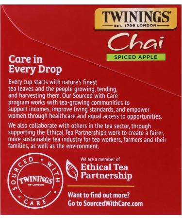 Twinings Spiced Apple Chai Individually Wrapped Black Tea Bags | Caffeinated Sweet & Savoury Apple Cinnamon Cardamom Cloves & Ginger | 20 Count (Pack of 6) | Enjoy Hot or Iced Spiced Apple Chai 20 Count (Pack of 6) - Buy Online on GoSupps.com