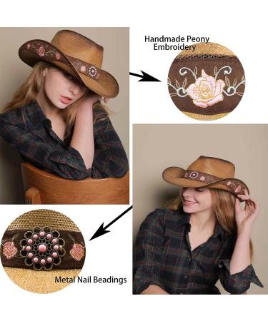 Brown Cowboy Hats for Women - Classic Straw Western Hats for Music Festivals, Beach Parties | [Brand Name] - Buy Online on GoSupps.com