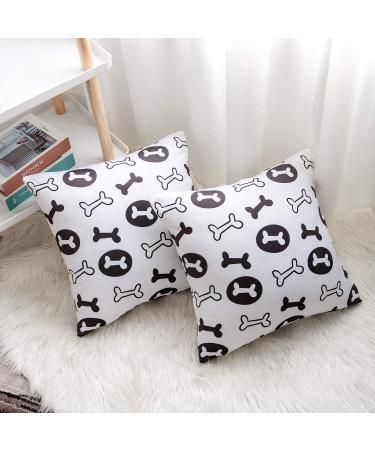 FreAire G Gabrielmodu Dog Bones Print Decorative Pillow Covers - Set of 2, White and Black - Buy Online on GoSupps.com