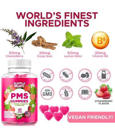 PMS Relief Gummies for Women & Teens | Cramp, Bloat & Mood Swing Support | Made in USA (Strawberry, 60 Count) - Buy Online on GoSupps.com