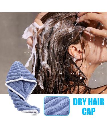 Hair Drying Cap - Fast Absorption Coral Fleece Towel Hat for Women & Men | Adjustable Shower Cap with Button - Ideal for Quick Drying Hair | Blue - Buy Online on GoSupps.com