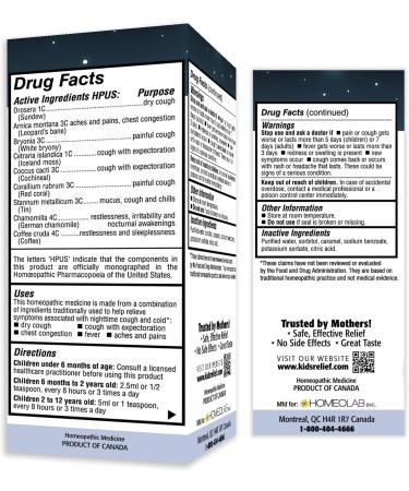 Kids Relief Cough & Cold Syrup, Relaxing Nighttime Formula for Kids 0-12, for Dry and Productive Cough, Caramel Flavor, Dye Free, No Added Sugar, 3.4 Fl Oz (Pack of 1) - Buy Online on GoSupps.com