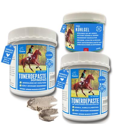 Emma Horse Clay + Cooling Gel Set I Horse Balm + Arnica I Normal Acetic Acid Clay + No Doping I Clay Paste I Healing Mud Cooling Paste Muscle Tendon 2 x 1.5 kg 500 ml