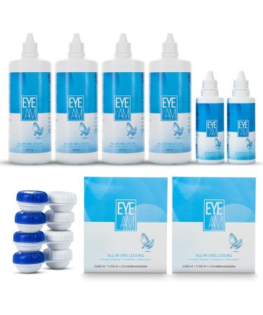 Eyeam Contact Lenses Fluidy Travel Set - 4x360ml + 2x100ml Free | All-in-One Cleaning Solution for Soft Contact Lenses - Buy Online on GoSupps.com