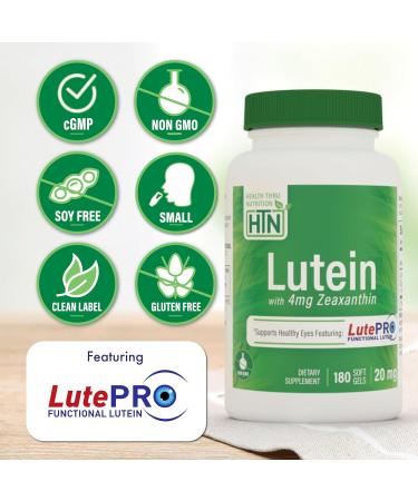 Lutein 20mg with Zeaxanthin 4mg 180 Softgels | All-Trans Marigold Extract in Nature Identical 5:1 Ratio | Supports Healthy Eye Skin and Brain | Non-GMO Soy & Gluten Free | by Health Thru Nutrition 180 Softgels (Pack of 1) - Buy Online on GoSupps.com