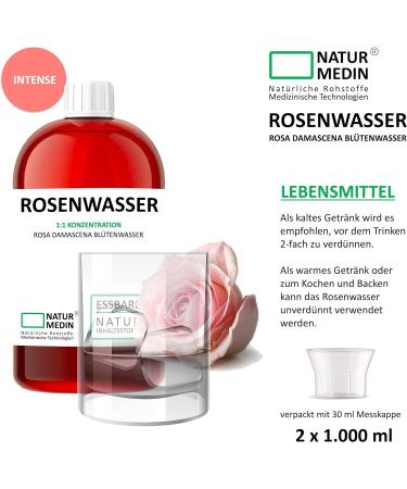 Buy 2 000 ml 100% Natural Rosa Damascena Food Rose Water - Additive-Free - NATURMEDIN | International Shipping Available - Buy Online on GoSupps.com