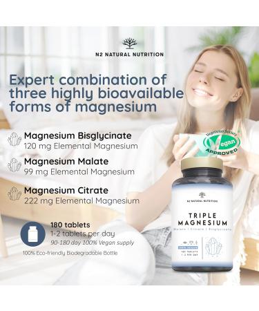 Triple Magnesium Glycinate 3-in-1 (6 Months) 2640 mg Magnesium Synergistic Complex with Malate Citrate Bisglycinate for Sleep Energy Muscles and Bones. 180 Tablets. N2 Natural Nutrition Triple Magnesiun 180 Capsules - Buy Online on GoSupps.com