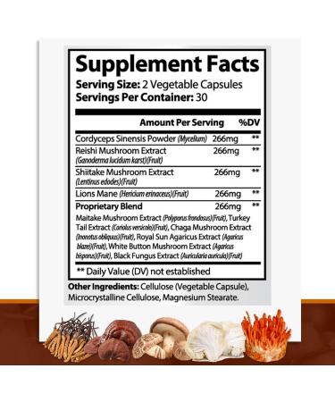 10-in-1 Mushroom Supplement for Immune Support & Energy Boost - 60 Capsules - Buy Online on GoSupps.com