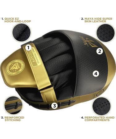RDX Curved Focus Mitts Maya Hide Leather - PRO Hook and Jab Training Pads | MMA Muay Thai Kickboxing Coaching Shield GOLDEN - Buy Online on GoSupps.com